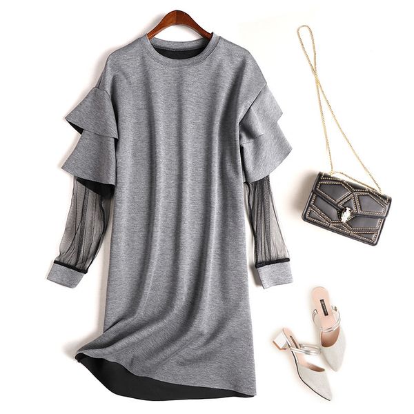 

d907236 dress 2020 season suit-dress air gas blanket round neck leaf edge. split joint, Black;gray