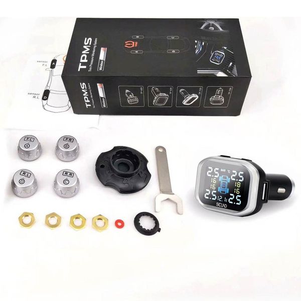 

tire pressure monitoring system wireless tpms monitor with 4 external sensors cigarette lighter plug adjustable display angle