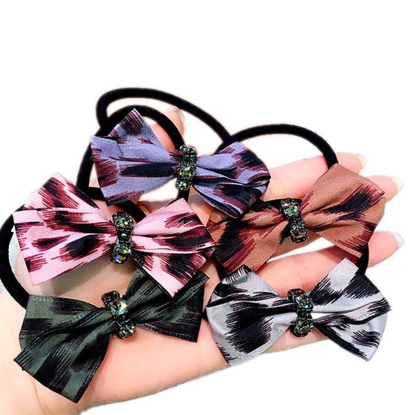

chic silk hair ties leopard-studded elastic hair bands rubber band fabric bows ring rope fashion women accessories gum