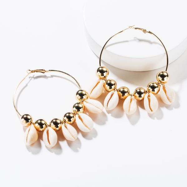 

earrings ring alloy multilayer ball shell earrings female personality cool summer ocean beach wind, Golden