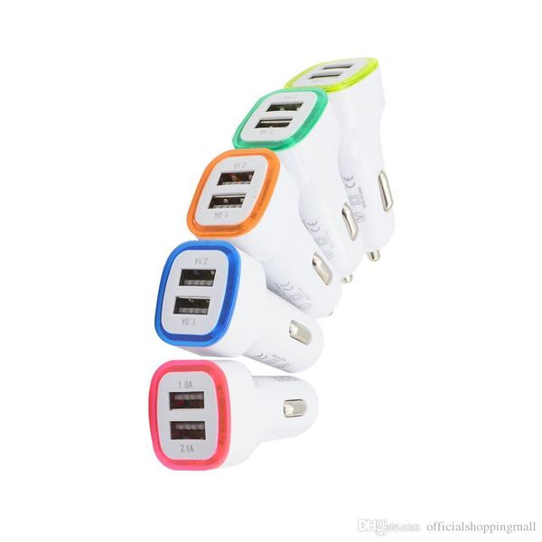 Adaptador de carregador de carro USB duplo universal Carregador de luz LED duplo 2 portas 5V para veículos carregadores USB portáteis para celular