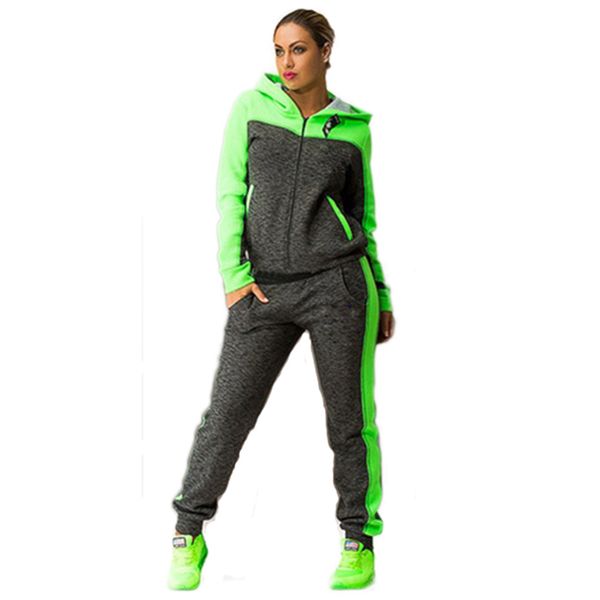 

Women Two Piece Set Tracksuits Top and Pants Color Patchwork Hoodies Sweatshirts Coat Sportwear Long Sleeve Sporting Suit Female