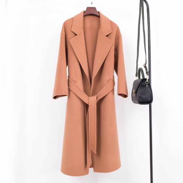 

2019 new winter double-faced wool coat korean version of high-end noble foreign women's cashmere coat trench, Black