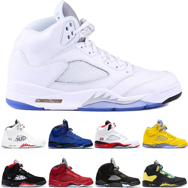 

топ 5 ice blue мужские ботинки баскетбола 5s laney желтый бред красный замша белый цемент og metallic black trainer спортивные кроссовки раз, White;red