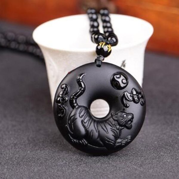 

natural obsidian zodiac animals pendant jewelry fine jewelry exorcise evil spirit lucky amulet crystal pendant, Silver