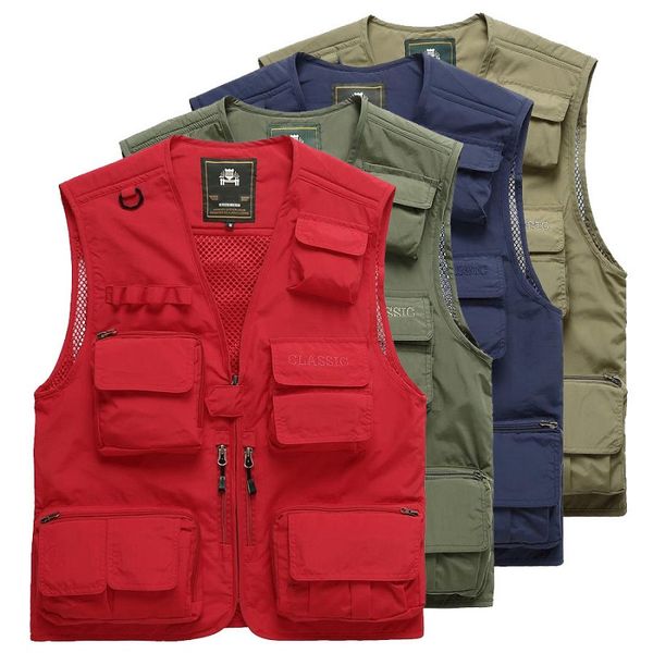 

hunting jackets men's fishing vest outdoor sport life with multi-pocket zip for pography travel jacket, Camo;black