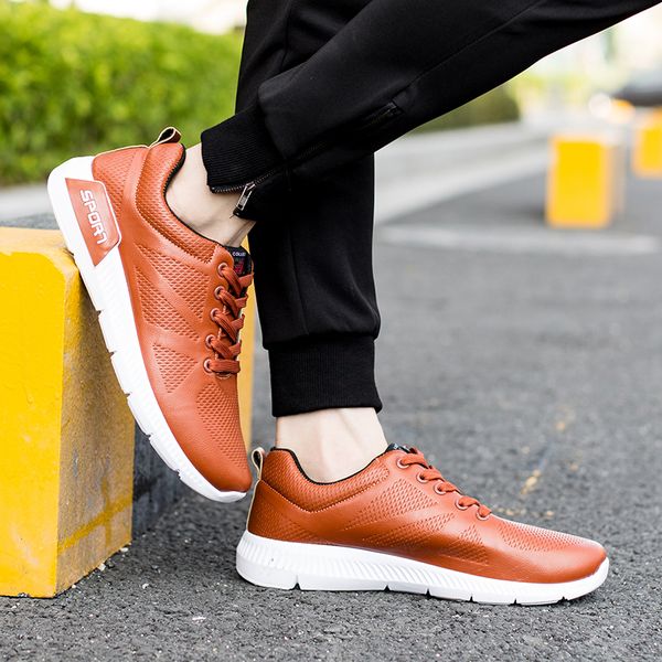 

men's sneakers breathable leather casual shoes men trainers light weight outdoor walking shoes spring autumn daily sports, Black