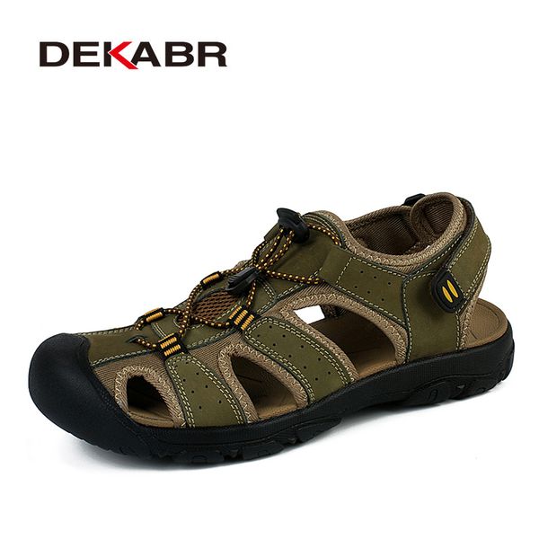 

dekabr genuine leather summer sandals fashion casual male sandalias beach soft soles breathable men shoes y200702, Black