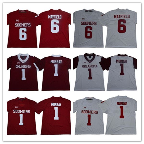 

mens #6 baker mayfield 1 kyler murray stitched oklahoma sooners college football stitched jerseys american football jersey, Black;red