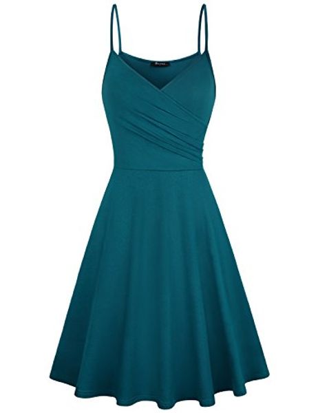 

quinee womens swrap v neck spaghetti strap summer a line dresses, Black;gray