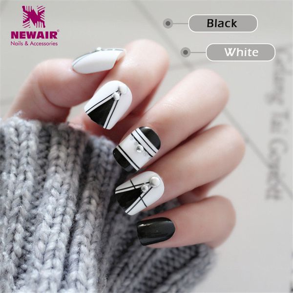 

square false nails punk with adhesive stickers white black 24pcs short fake nail artificial faux ongles nail art, Red;gold