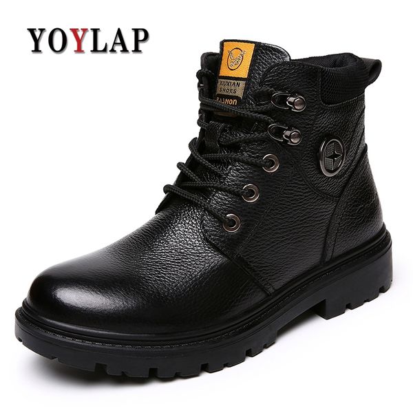 

yoylap men shoes autumn winter motorcycle men boots high-cut lace-up warm casual shoes fashion black brown