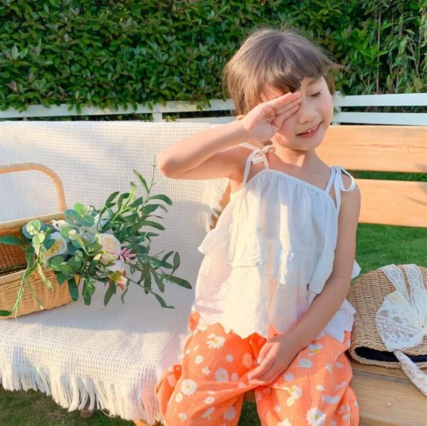 

2020 new girls ruffles t-shirt summer cotton fashion girls 1-7 t hv287, Blue