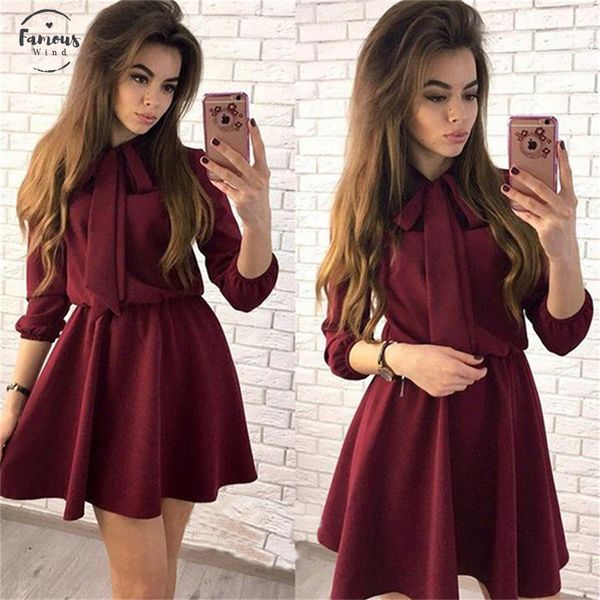

casual dresses 2020 summer causal long sleeve dress femme vetidos womens dress solid color summer bow knot a line mini dress, Black;gray