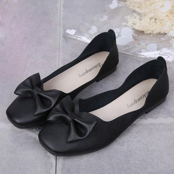 

casual women flat ankle shallow bowknot square toe buckle low heel shoes comfort female footwear pointed single shoes female, Black