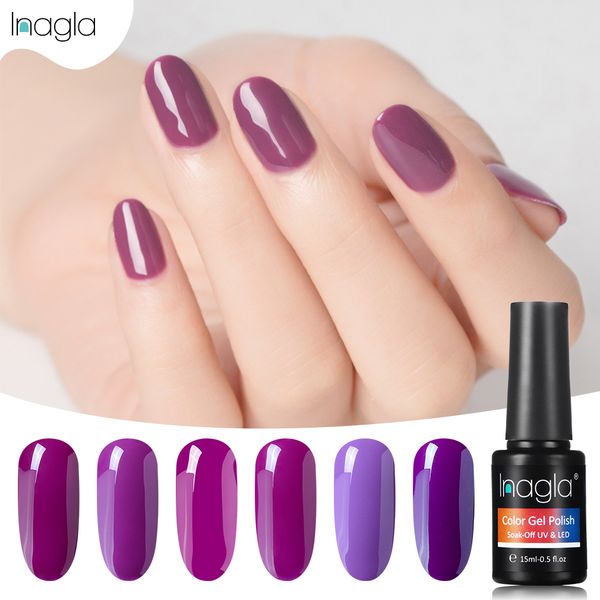 

inagla purple series nail gel polish 15ml soak off uv & led base 12 pure colors long-lasting nail art design manicure, Red;pink