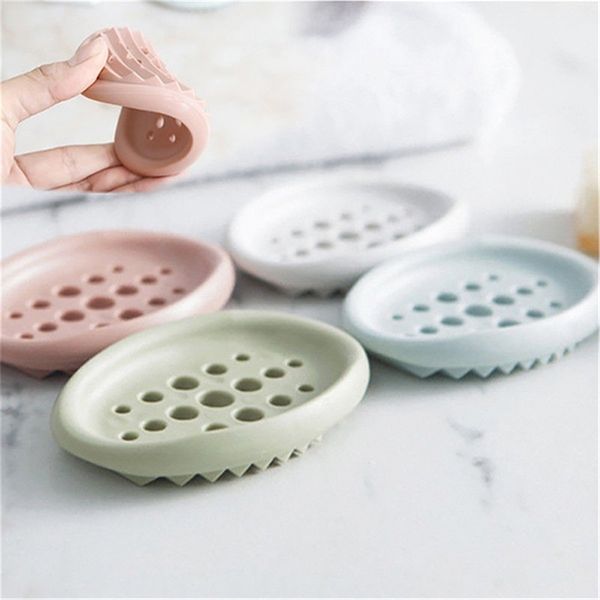 

Silica gel hollowed Home Traveling Drain Toilet Lid Bathroom Case Double Soap Holder Storage Soap Box Wash Soap Dish Home, Blue