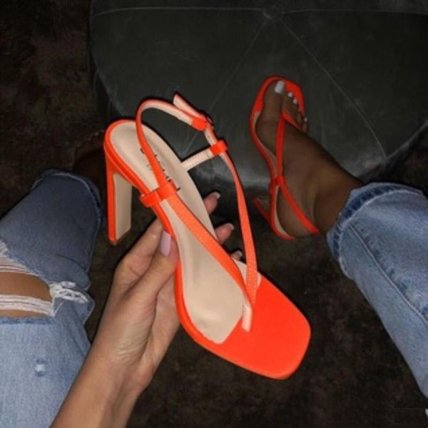 

sandals summer orange high heel women fashion back strap flip flops square 12cm gladiator shoes, Black