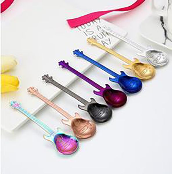 

abbe 1pcs 304 stainless steel cartoon guitar spoon creative milk coffee spoon cute ice cream kitchen tableware accessories new