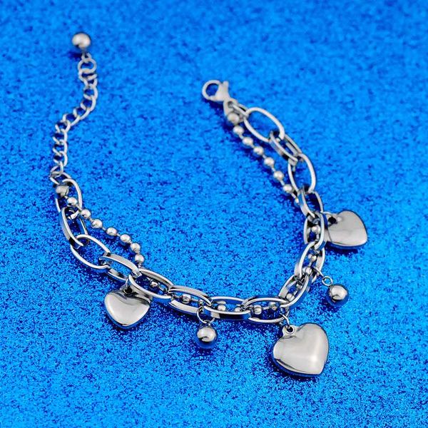 

hip-hop new stainless steel peach heart bracelet popular titanium steel bracelet double love pendant, Black