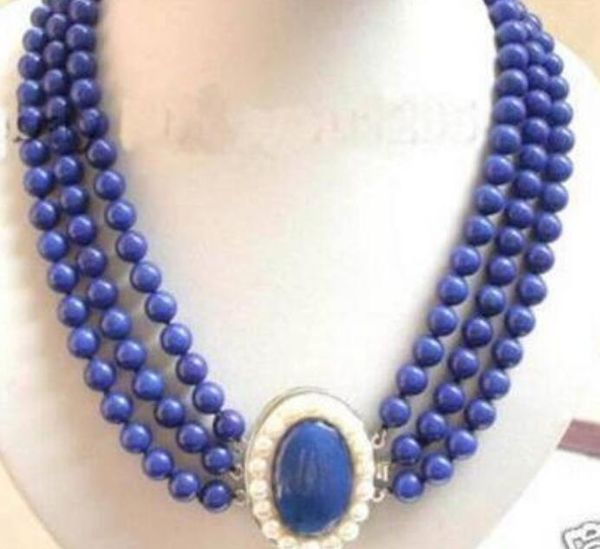

women jewelry choker anime gem chocker maxi collier natural charming jewelry 3row real lapis lazuli white pearl clasp necklace, Silver