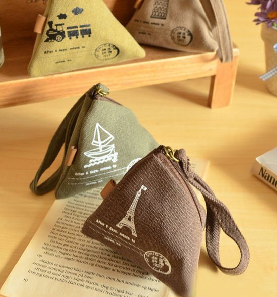 

canvas small wallet mini triangle wallet coin purses clutch money bags with strap pouch case, Red;black