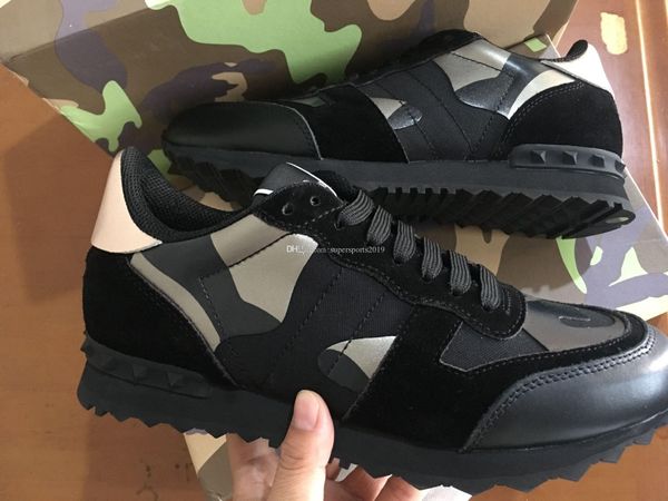 

2019 new lovers camustars sneakers trainers leather rock runner camo camouflage sneakers studded rockrunner casual walking flats, Black