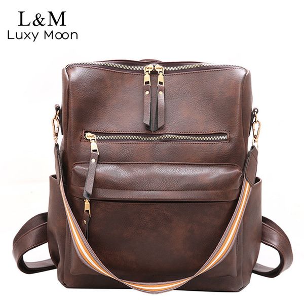 

women backpack large school bags for teenage girls shoulder bag vintage pu leather backpacks multifunction casual rucksack xa88h t200428