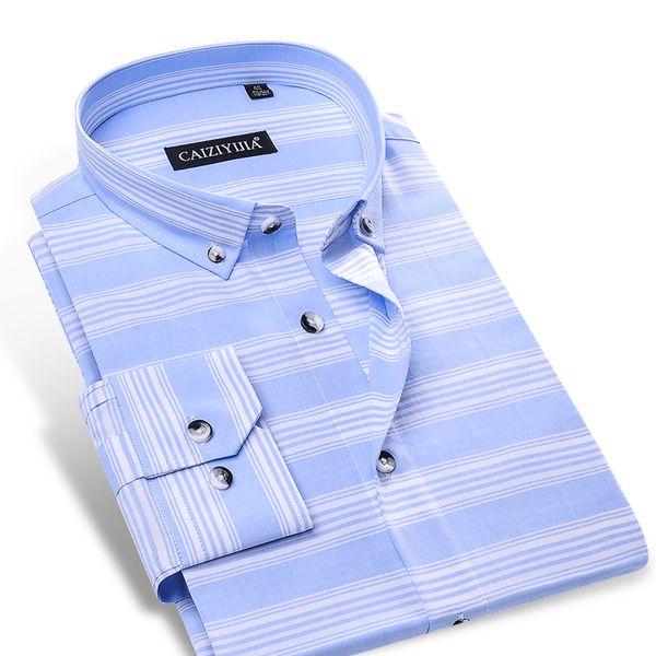 

caiziyijia 2019 new fashion striped camisa masculina long sleeve social shirt 100% cotton mens shirt plus size, White;black