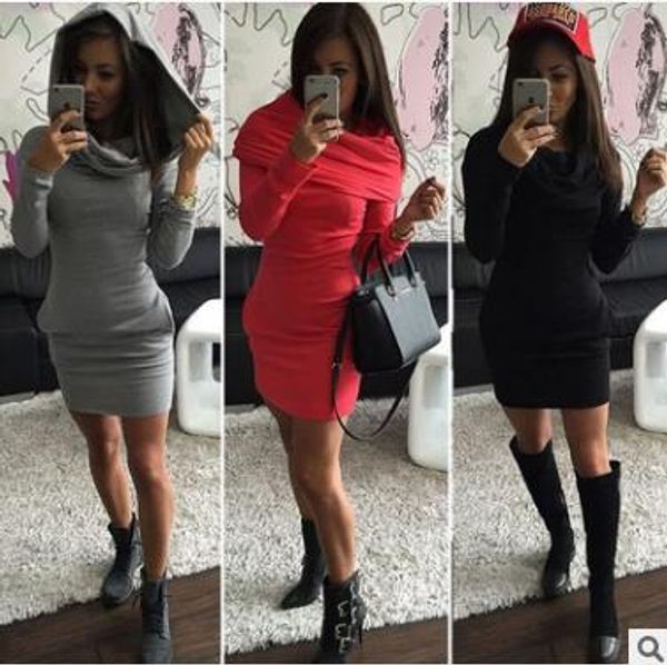 

зима осень платье женщин урожай элегантный спорт платья с длинным рукавом sexy карманы black gary red повседневный женская одежда, Black;gray