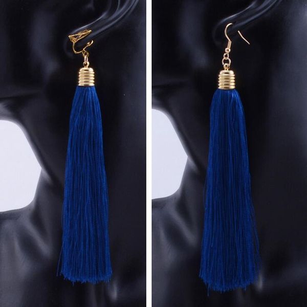 

long tassel ear cuff clip earrings for women no piercing clip on earring brincos boucle d'oreille fashion jewelry pendientes bi, Silver