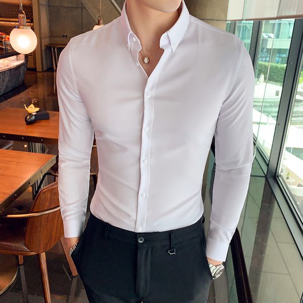 

men formal wear shirt autumn new casual men's social shirts all match night club solid tuxedo shirt blouse homme, White;black