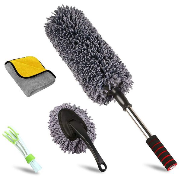 

car duster kit,set of 4,extendable microfiber multipurpose duster/cleaning dashboard duster/interior car detailing brush,exter