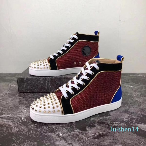 

sale designer studded spikes flats shoes mens sandals red bottom shoes for men and women party lovers genuine leather sneakers l14, Black