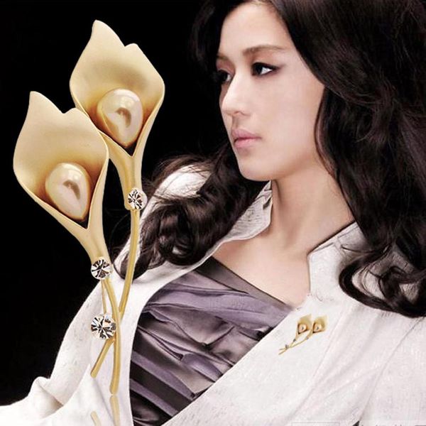 

brooches fashion women brooch pin tulip shape faux pearl inlaid brooch pin dress suit collar badge woman's accesories, Gray