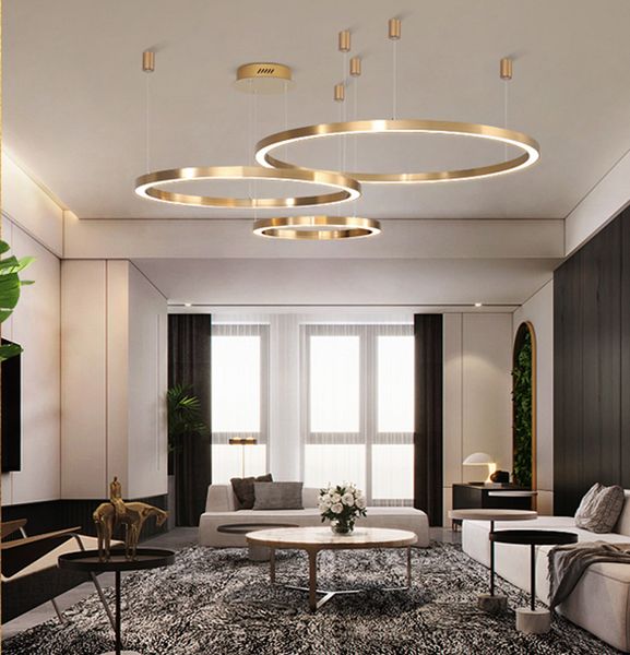 

golden ring led chandelier three-point suspension hanging light pendant lamp for living room bedroom dinning room dia 40cm/60cm/80cm