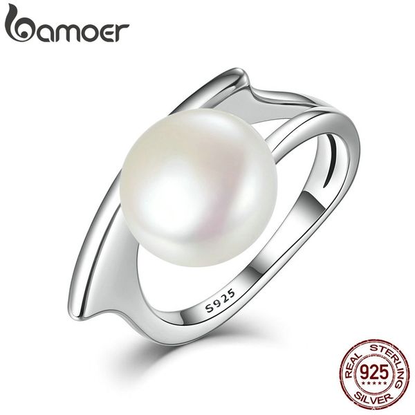 

bamoer new collection authentic 100% 925 sterling silver fresh water cultured pearl rings for women wedding jewelry scr034, Golden;silver