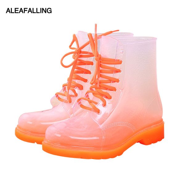 

aleafalling women rain boots mature lady lace up waterproof lady shoes transparent candy color ankle outdoor girl's shoes awbt41, Black