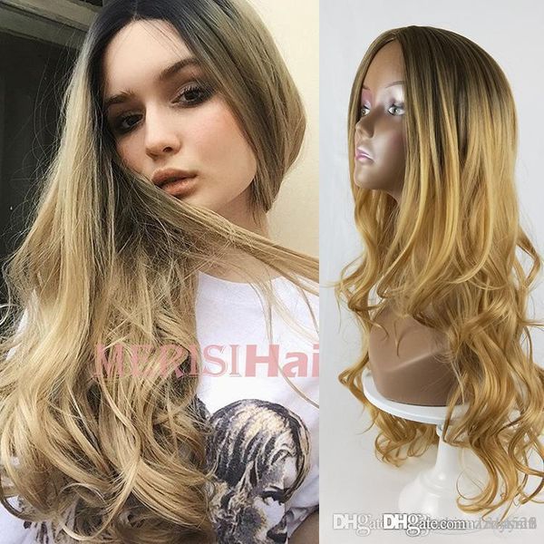 

european american wigs women blonde gradient long curly synthetic wig full wig fashion wavy wig dropship +(wig net, Black