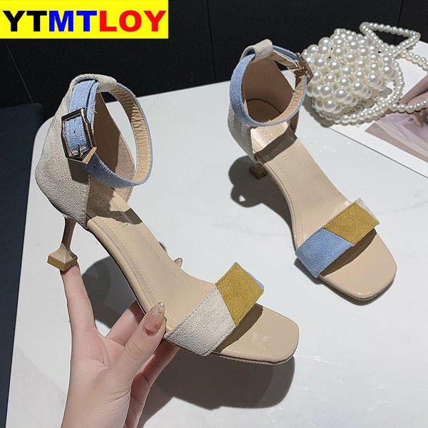 

2020 sandals velvet shoes med high heels espadrilles platform buckle strap women's suede fashion multicolored medium for retro, Black