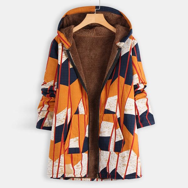 

winter coat women parka 2019 warm plush plus size coat women vintage hooded jacket print zipper outwearcoat manteau femme hiver, Black
