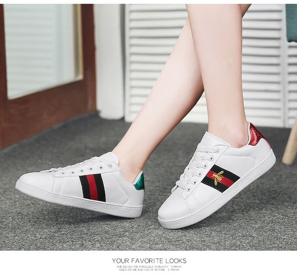 

2019 autumn fashion girls casual shoes girl sneakers brand shoe all-match bee embroidered breathable flat leather shoes, Black