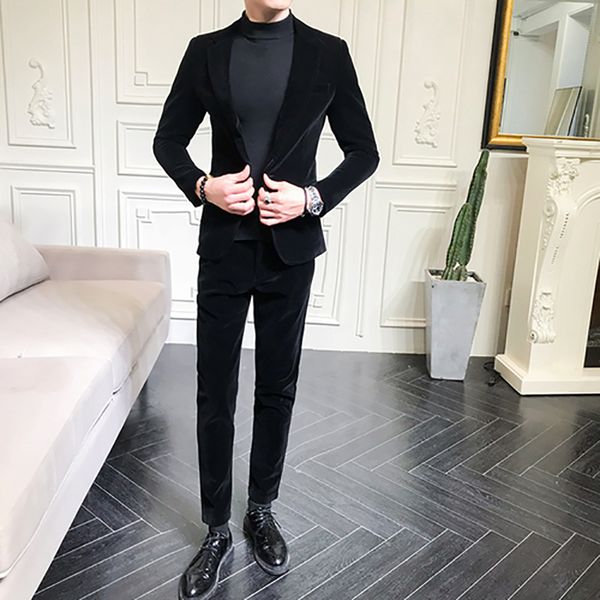 

red suits mens luxury wedding suits for mens velvet mariage blackish green elegant dress flannel 2020 costumes 2 pcs, White;black