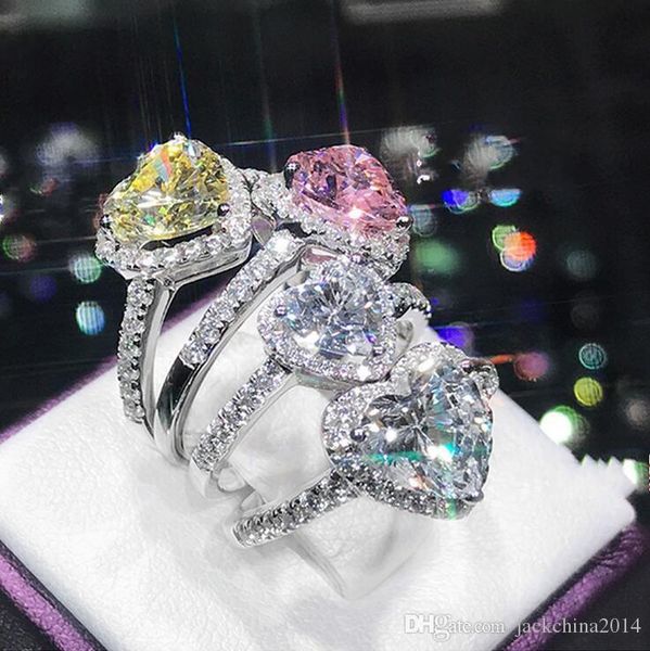 

size 5-10 handmade luxury jewelry 925 sterling silver heart shape three color z cz diamond gemstones women wedding band ring for lover, Slivery;golden