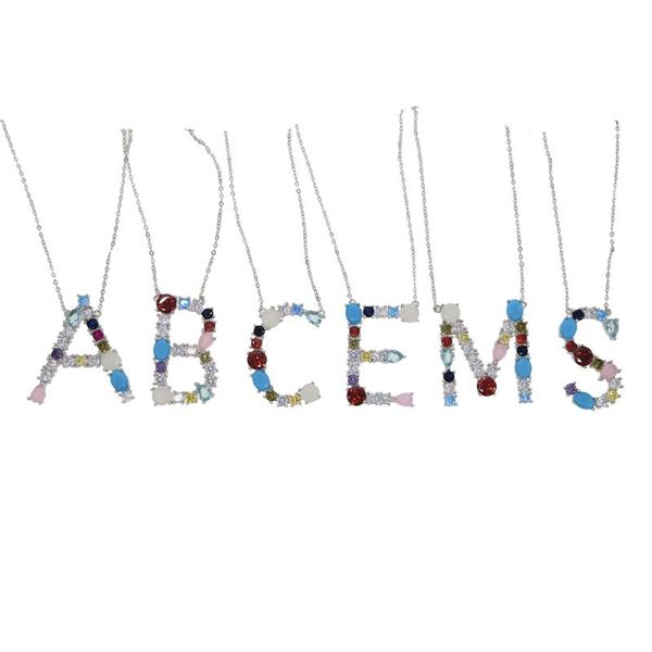 

pendant necklaces 2021 summer personalized name letter necklace rainbow cz initials big alphabet long women gorgeous fashion jewelry, Silver