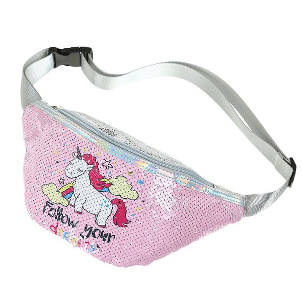 

women fashion cartoon unicorn sequins waist bag casual adjustable waist shiny sequins bag girl sports trval phone