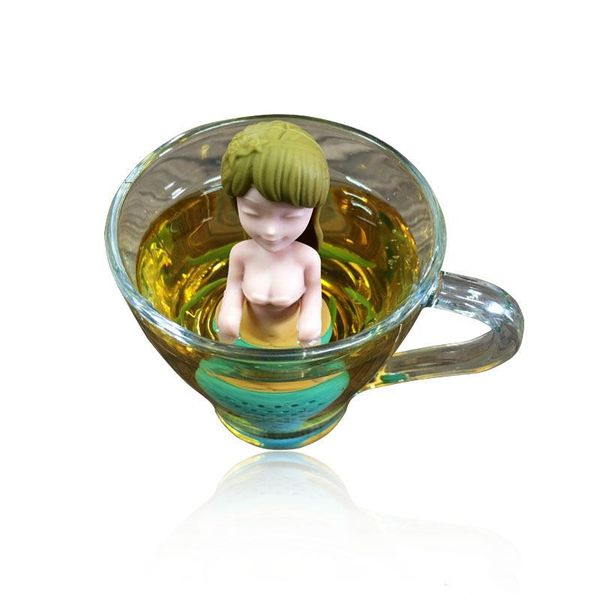 

hg mermaid shaped tea infuser slicone reusable portable tea strainer coffee filter empty bags leaf diffuser with retail box y2718