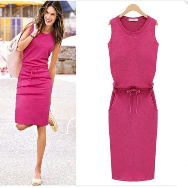 

new summer dress casua womens holiday sleeveless pockets with belt pencil sundress ladies summer beach casual party dress, Black;gray