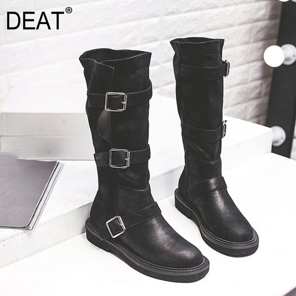 

deat] 2019 round toe belt buckle black personality casual pu leather women long boots new spring autumn fashion tide 10e260