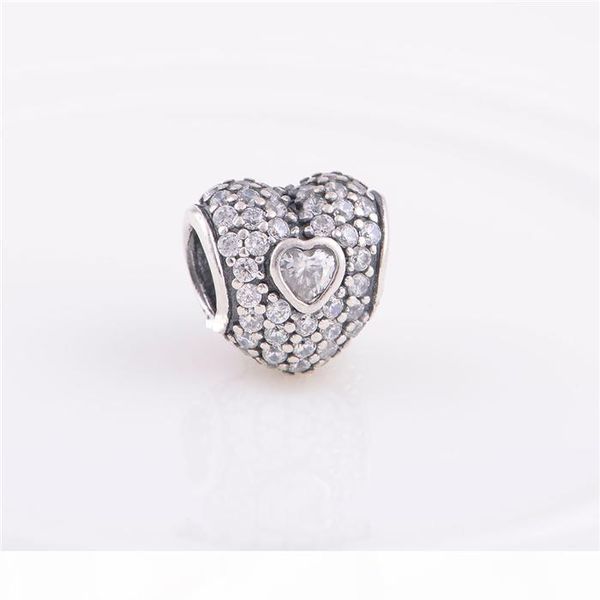 

authentic 925 sterling silver pave triple heart bead with white crystal fits european pandora jewelry charm beads bracelets, Black